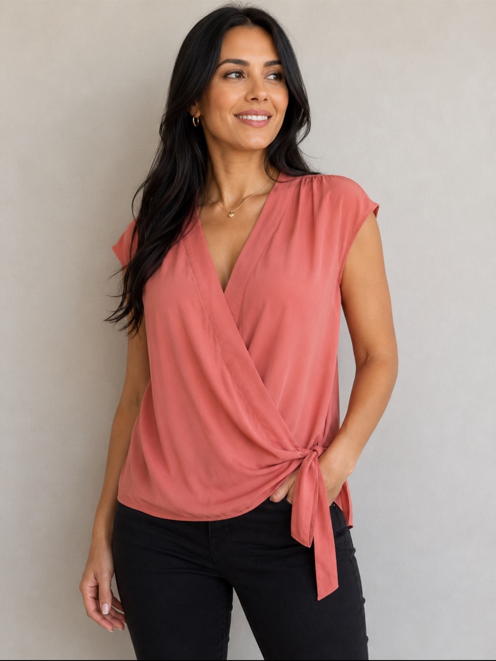 Soho Jeans Sleeveless Wrap Front Blouse Tie Side - Size XL